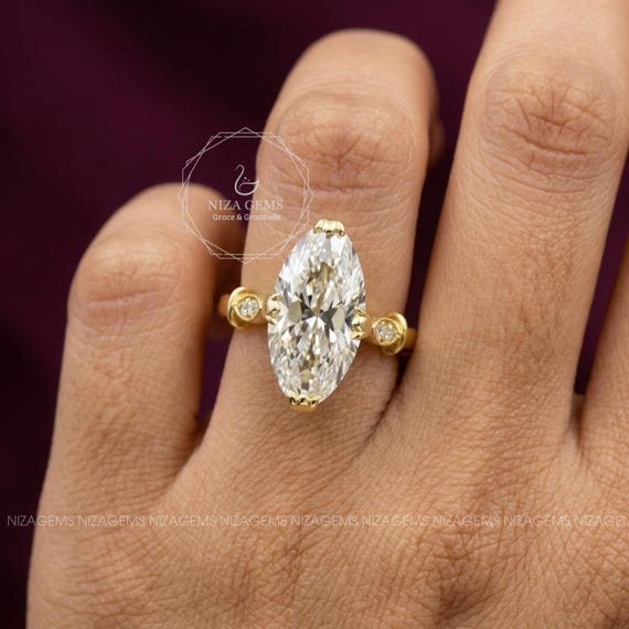4CT Elongated Oval Cut Moissanite Engagement Ring, Modern Art Deco Moissanite Ring, Unique Prong, Moval Moissanite, Anniversary Gift For Her