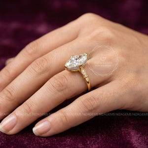 4CT Elongated Oval Cut Moissanite Engagement Ring, Modern Art Deco Moissanite Ring, Unique Prong, Moval Moissanite, Anniversary Gift For Her image 2