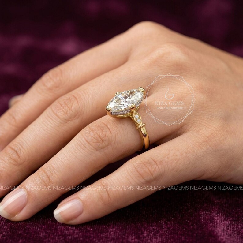 4CT Elongated Oval Cut Moissanite Engagement Ring, Modern Art Deco Moissanite Ring, Unique Prong, Moval Moissanite, Anniversary Gift For Her image 2
