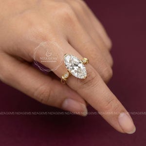 4CT Elongated Oval Cut Moissanite Engagement Ring, Modern Art Deco Moissanite Ring, Unique Prong, Moval Moissanite, Anniversary Gift For Her image 6