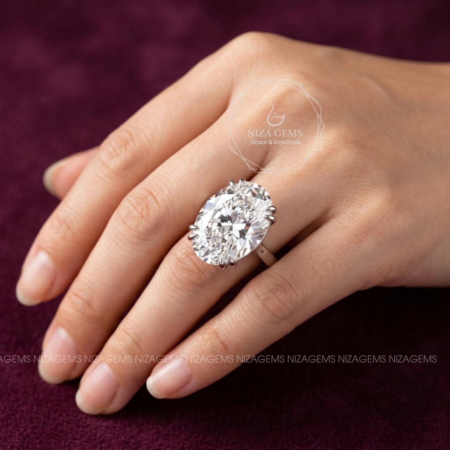 7CT Elongated Oval Moissanite Engagement Ring, Cristiano Ronaldo
