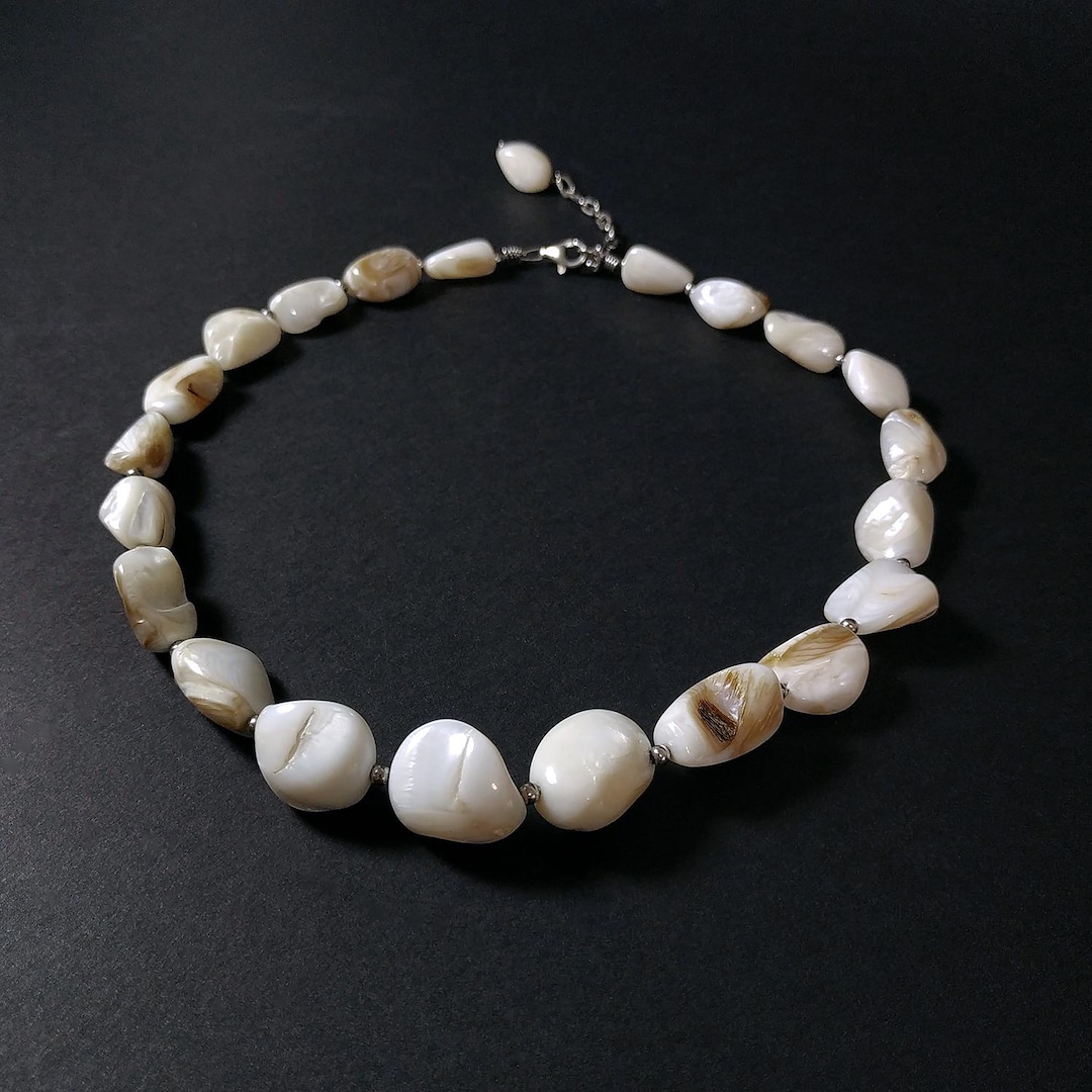 Vintage Mother of Pearl Necklace With Sterling Silver 925, Natural ...
