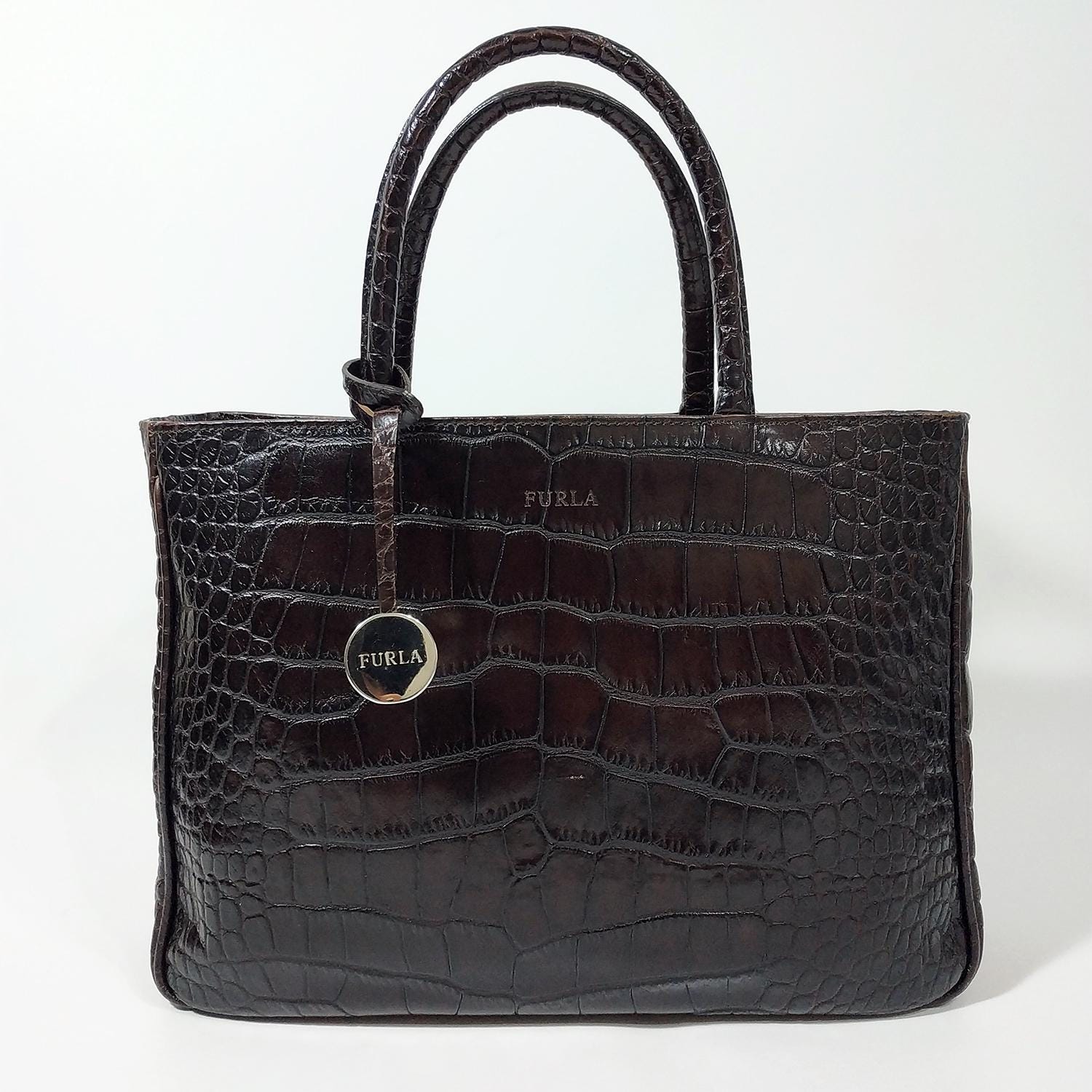FURLA Vintage Women's Bag. Embossed Genuine Leather. Made in Italy