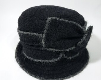 Lorenzo Burgundy 100% Wool Cloche Hat Made in Italy Floral  display picture 1