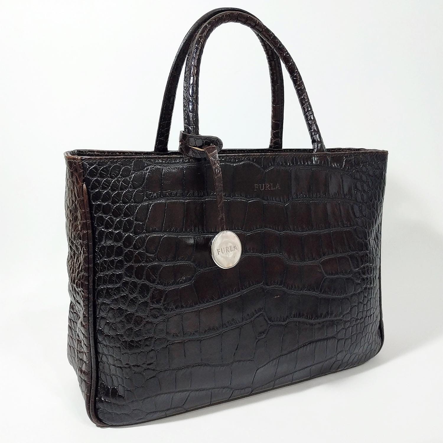 FURLA Vintage Women's Bag. Embossed Genuine Leather. Made in Italy