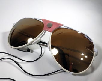 Vintage Carrera Glacier-zonnebril – wit metalen frame, bruine gespiegelde lens