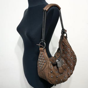THOMAS WYLDE バッグ Thomas Wylde Skull Studs Clutch Bag Brown Leather Cult