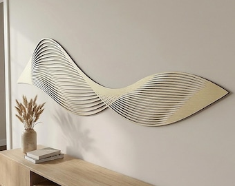 Modern Wooden Wall Art – Abstract Wave Wall Decor for Living Room or Office