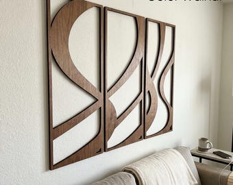 Wood Geometric Wall Art, Minimalist Triptych, Set of 3
