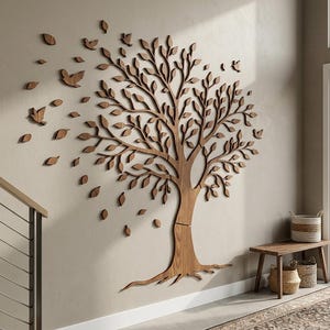 Decorazione murale con albero e uccelli – Elegante decorazione murale in legno per interni moderni.