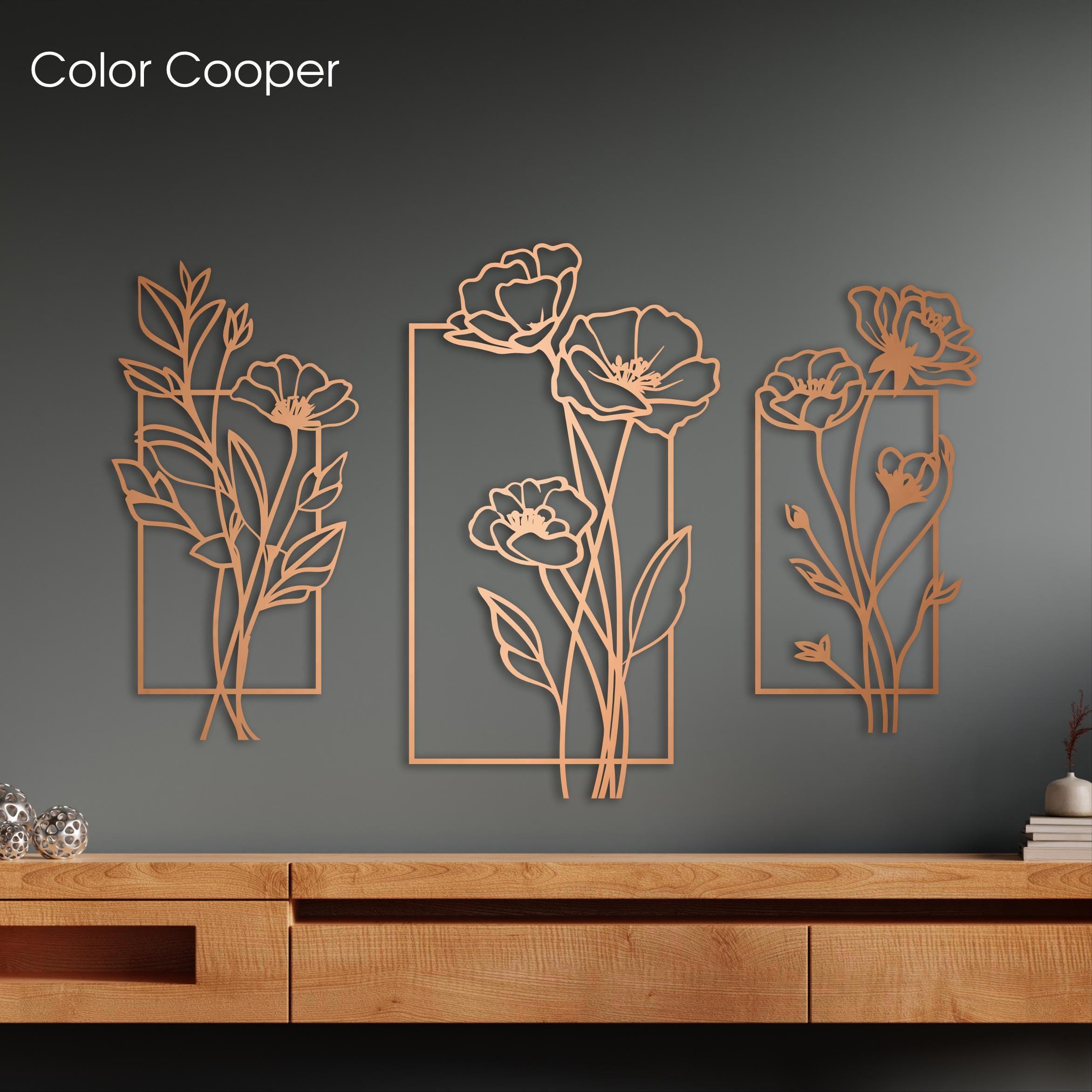 Wooden Flower Wall Decor Panels – Minimalist Botanical Wall Hanging