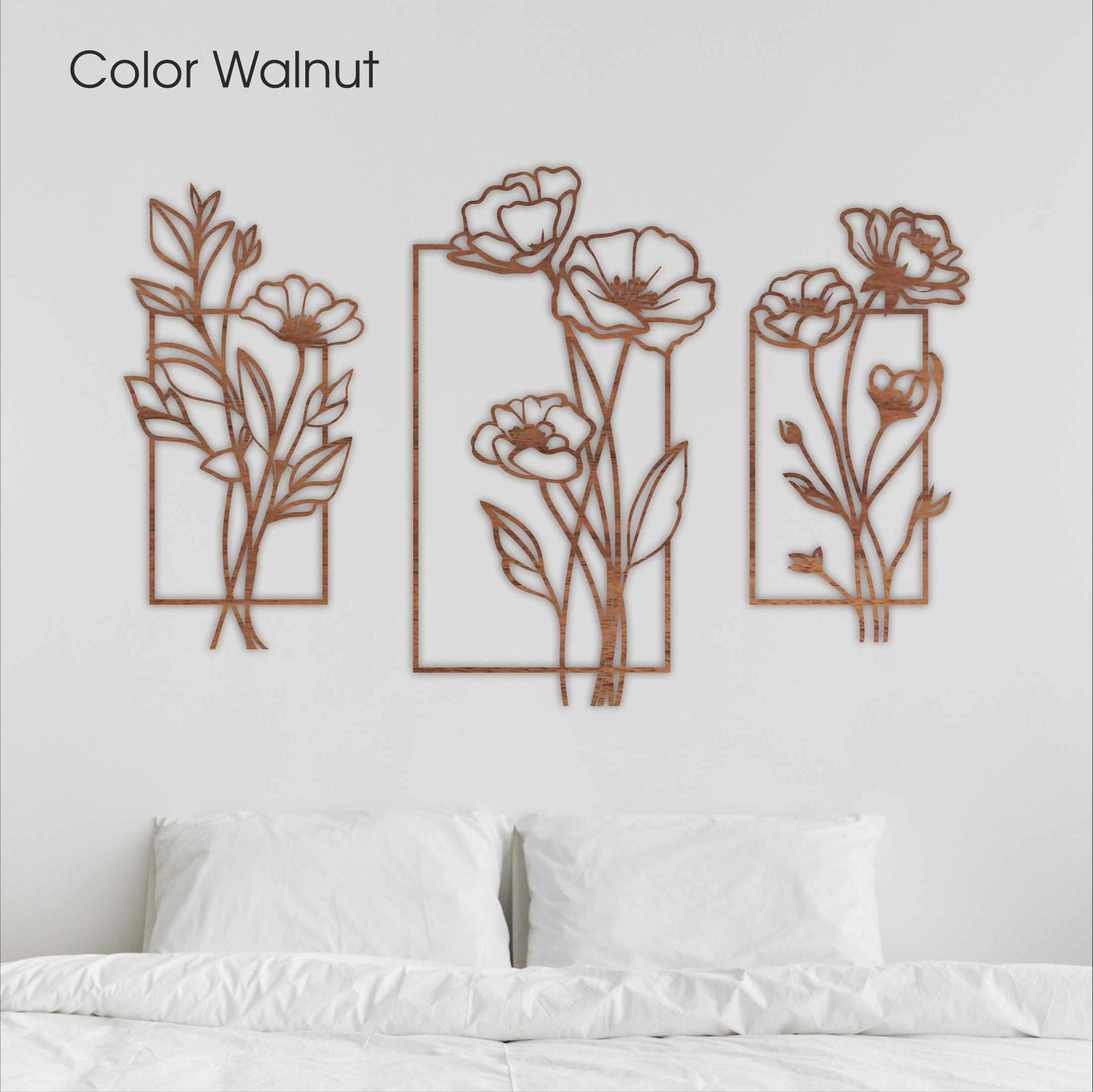 Wooden Flower Wall Decor Panels – Minimalist Botanical Wall Hanging