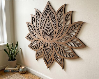 Lotus Wall Art Wooden Mandala | Sacred Geometry Wall Decor | Boho Yoga Room Accent