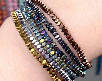 Faceted Hematite Beads | Black Gold Octagon Rondelle Stone Jewelry Making