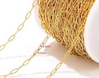 Stainless Steel Flat Link Chain | 2 Meter (6.5 feet) Bulk Jewelry Chain | DIY Necklace & Bracelet Making Supplies | Chain by the Roll