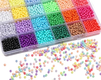 4mm Acrylic Round Beads | 3600pc 24-Color Bead Kit with Storage Box | Loose Beads for Bracelets & DIY Jewelry Making