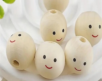 Smiley Face Wooden Beads | 20-Piece Round Expression Beads | DIY Jewelry Making, Bracelets, Necklaces & Craft Supplies