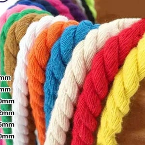 100% Cotton Macrame Rope Cord | 3-Strand Twisted Craft Rope | 5M Thick Cotton Cord 5–20mm | Bag Making & Home Decor DIY Supply