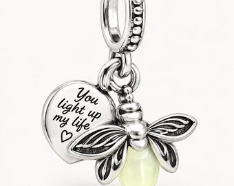 Sterling Silver Firefly Charm with Zircon | Pandora Style Bracelet Bead (Nature Jewelry)