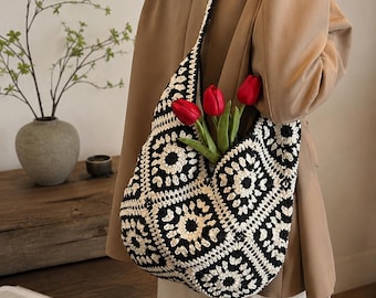 Boho Crochet Hobo Shoulder Bag | Large Knit Trendy Woven Tote Bag
