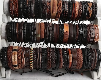 20pc Braided Leather & Wood Bead Bracelet Set | Adjustable Boho DIY Jewelry Bases