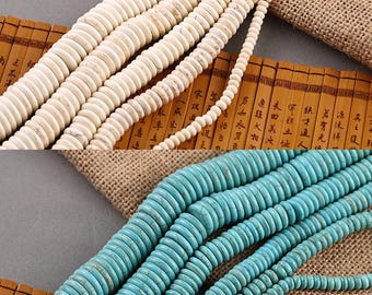 Blue & White Stone Beads | Round and Disc Spacer Beads | 15" Strand 6mm–16mm | DIY Jewelry Making Supplies