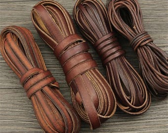 Vintage Cowhide Leather Cord | 2m Round & Flat Strip for Jewelry Making
