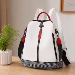 black and white leather backpack purse White Leather Backpack Handbags