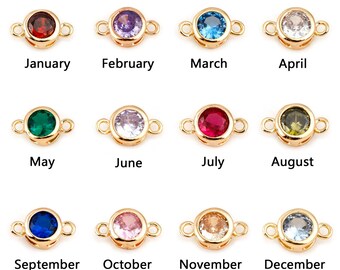 Gold Birthstone Connector Charms | Copper Round Cubic Zirconia Links | 2-Piece DIY Necklace, Bracelet & Earring Jewelry Findings