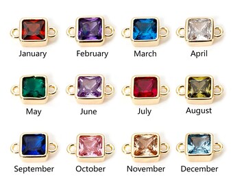 18K Gold Birthstone Connectors | Brass Square Charm Links | 2-Piece DIY Necklace, Bracelet & Earring Jewelry Findings