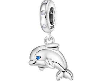 Dolphin Charm | 925 Sterling Silver Ocean Pendant | Bracelet & Necklace Gift for Sea Lovers