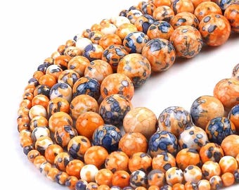 Orange & Purple Rain Jasper Beads | Multicolor Round Stone Beads | 15" Strand 4mm–12mm | DIY Jewelry and Bracelet Making