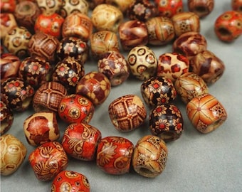 Natural Wood Beads | Vintage Big Hole Beads for Jewelry Making (12mm)