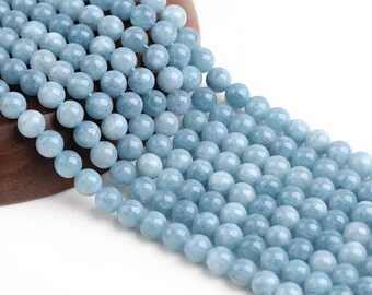 Natural Aquamarine Beads | Blue Gemstone Round Beads | Loose Stone Beads for Bracelets, Necklaces & DIY Jewelry Making