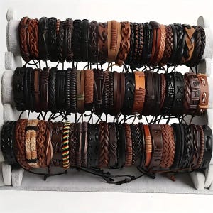 Braided Leather Bracelet Set 20pcs | Adjustable Wrap Bracelets with Wood Beads & Hemp Cord | Boho Bracelet Bases for Adding Charms and DIY J