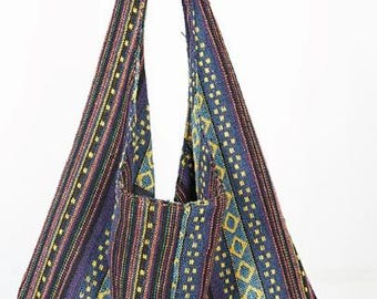 Handwoven Striped Hobo Bag – Boho Canvas Crossbody Sling