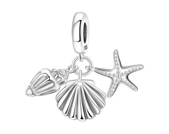 Starfish & Seashell Charm | 925 Sterling Silver Ocean Pendant | Beach Bracelet and Necklace Gift