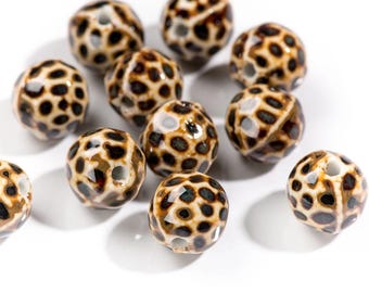 Leopard Ceramic Beads | 15mm Porcelain Animal Print Beads (10pc)