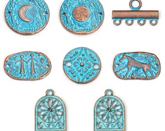 Blue Patina Charms | 10pc Selected Design | Boho Pendants & Connectors for DIY Jewelry Making
