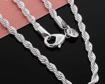 925 Sterling Silver 4mm Rope Chain Necklace | Classic Unisex Jewelry Making