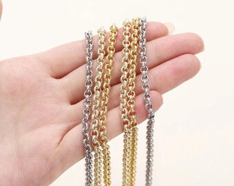 Gold Cross Link Chain | 14K & 18K Gold Plated Brass Bulk Chain | 4mm Jewelry Making Chain | DIY Necklace and Bracelet Supplies