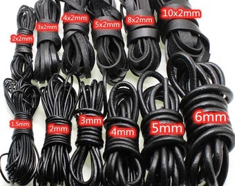 Genuine Black Cowhide Leather Cord | 2M Round String for Jewelry Making (1-10mm)