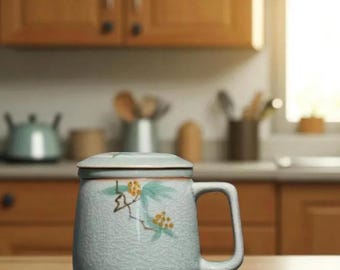 Floral Ceramic Tea Mug with Lid & Strainer: Elegant Loose Leaf Infuser Cup