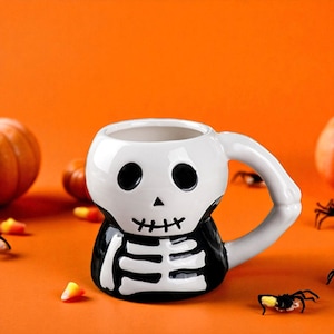 3D-schedel keramische koffiemok - 7,8 oz kaolien milieuvriendelijke beker, cadeau-idee Halloween, spookachtige nieuwigheid theemok, gotische vakantie drinkgerei, cadeau