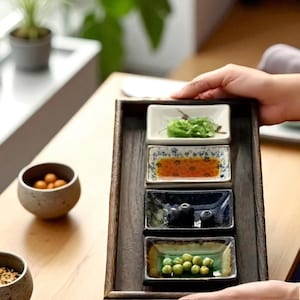 Porcelain Japanese Style Condiment Dishes: Rectangular Soy Sauce Bowls