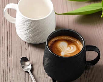 Black and White Ceramic Mug Set, Handmade Stoneware Tea Cups, Modern Home Decor