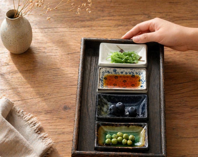 Porcelain Condiment Dish – Japanese Rectangular Soy Sauce Bowl, Sushi Dipping Plate