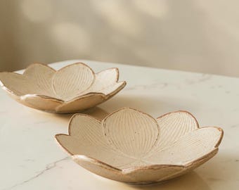 Handmade Lotus Stoneware Plate, Vintage Japanese Dessert Dish