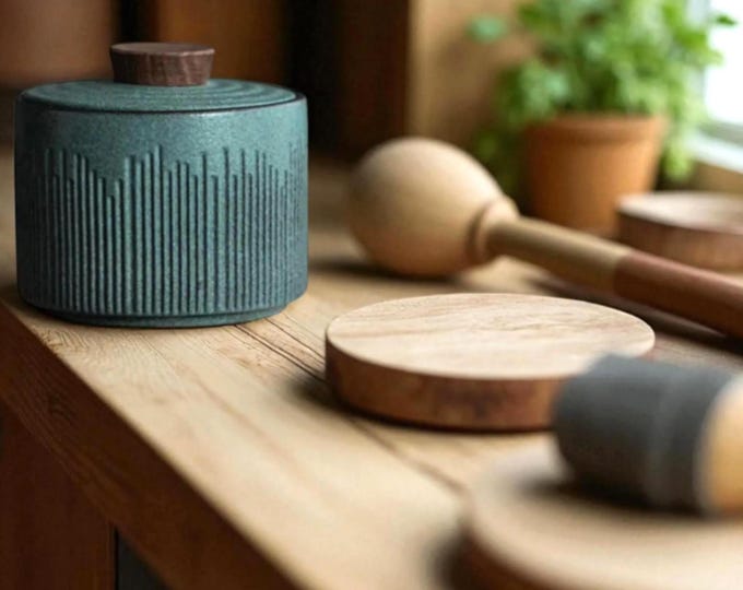 Japanese Ceramic Tea Canister with Lid: Minimalist Kitchen Storage Jar