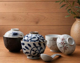 Japanische Keramik Chawanmushi Tasse mit Deckel und Teller, elegante gedämpfte Eierpuddingschale, traditionelles Geschirr